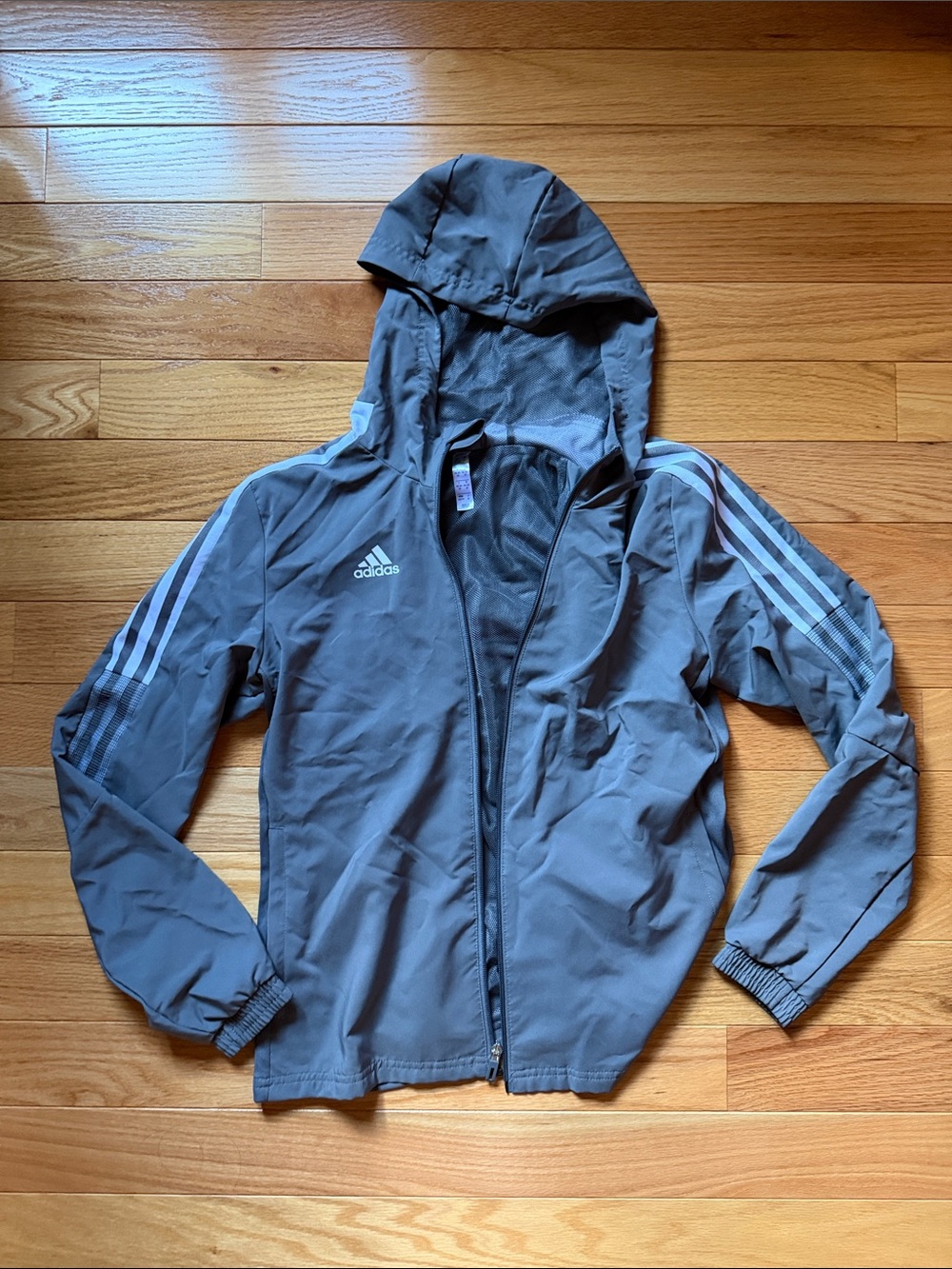 adidas Gray Hooded Track Jacket with Stripes